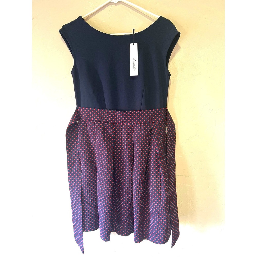 Closet London Womens Navy Blue Red Polka Dot Fit Flare Dress Pinup Retro 8 NWT